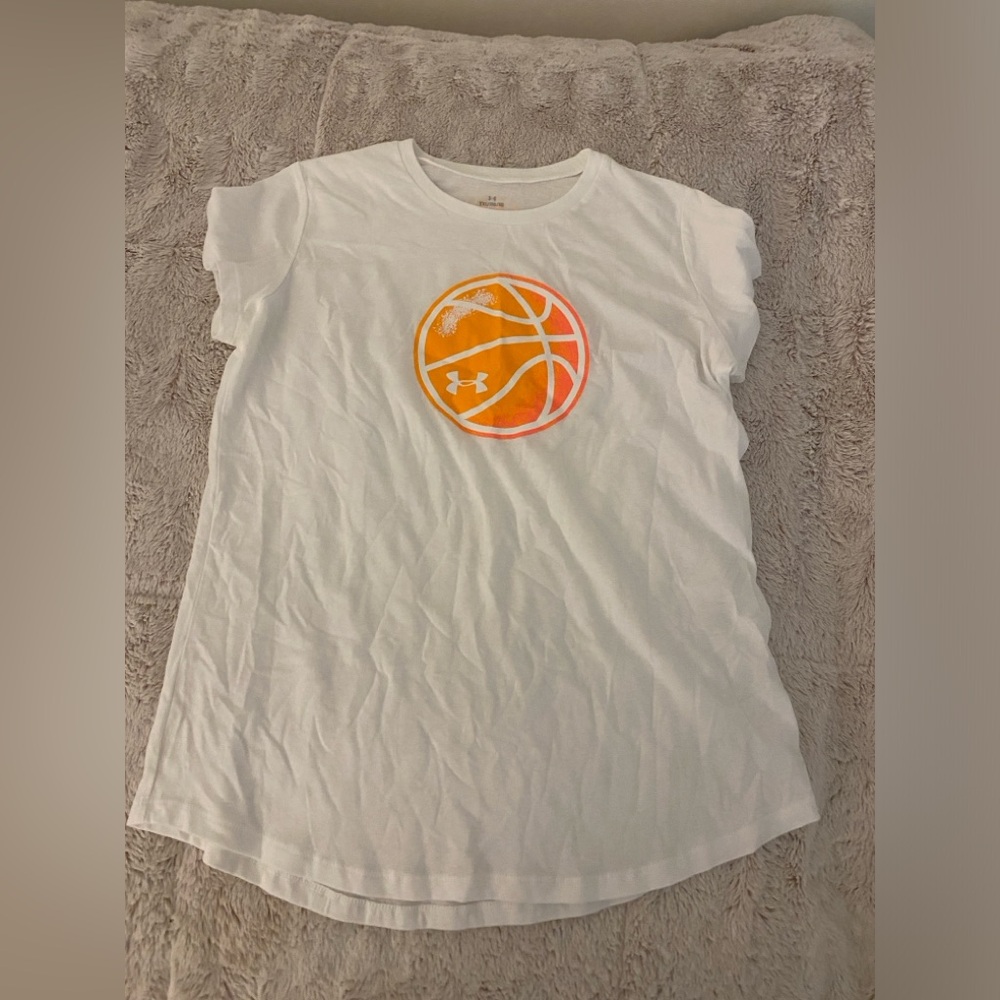 girls basketball white under armour top- x large